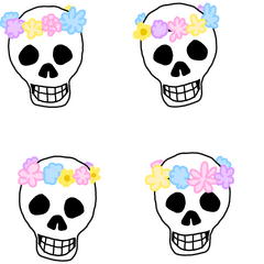 4 skulls with flower crowns